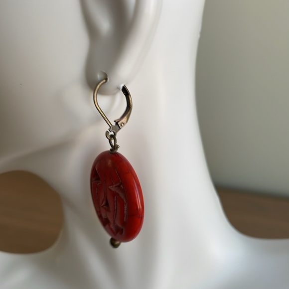 HAND CRAFTED JACK O’LANTERN EARRINGS Orange Pumpkins Antiqued Brass - Picture 3 of 12